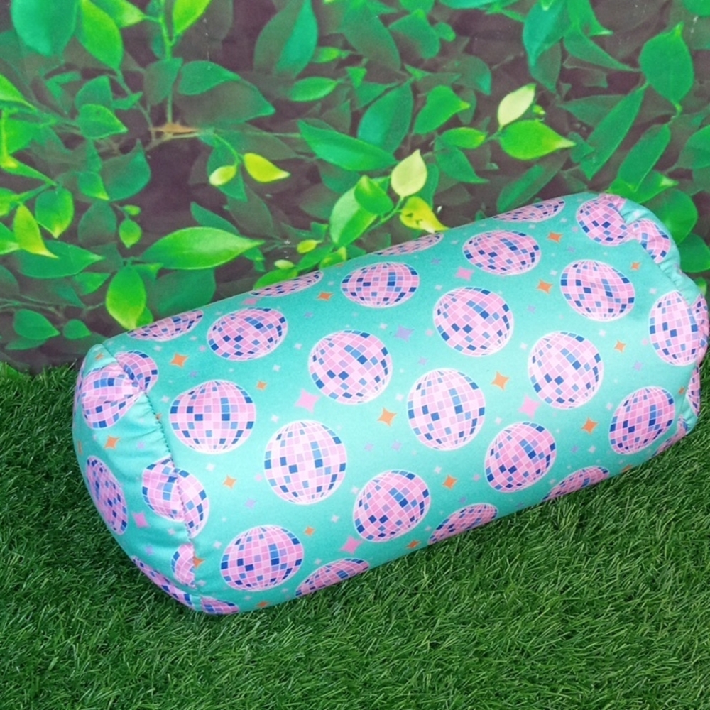 🛝🍒 Kids Teal Disco Ball Beaded Bolster Pillow